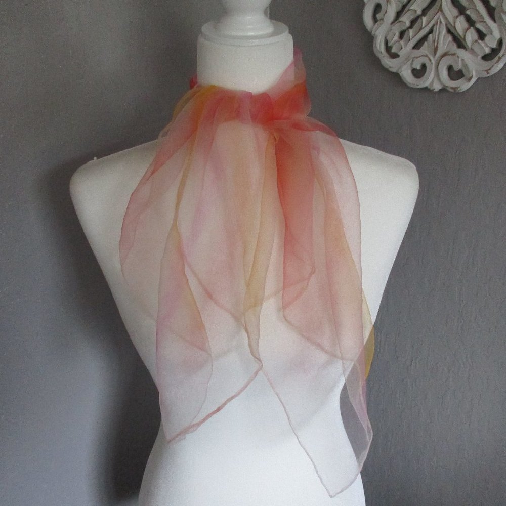 1950s pink,yellow & orange stripe chiffon scarf